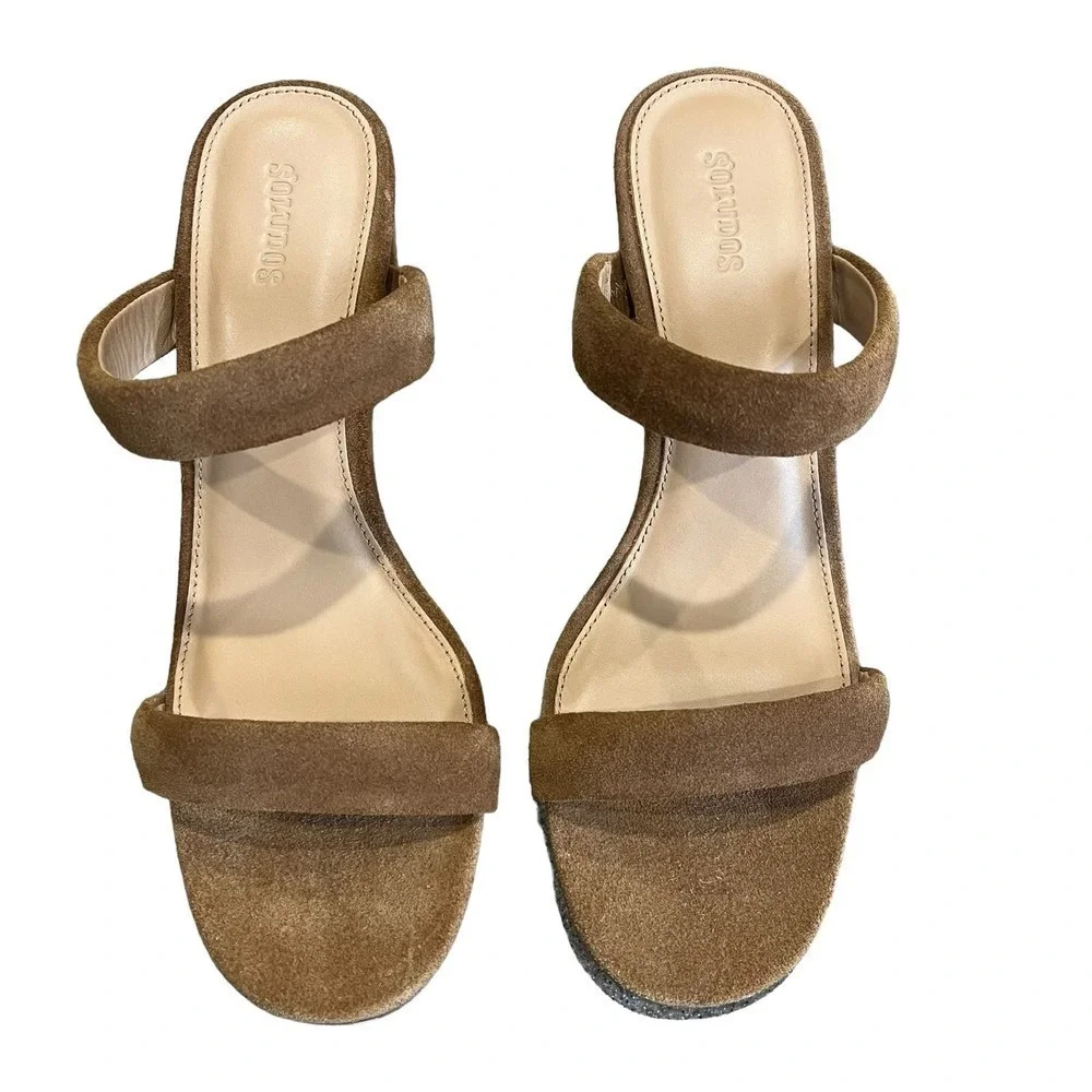 Soludos Ines Suede Open Toe Block Heel Sandals Walnut Brown Size 8.5